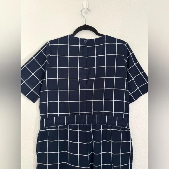 Kowtow Archive Cotton Twill Organic Cotton Cropped Jumpsuit in Blue Check Medium - Picture 6 of 7